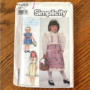 UNCUT Vintage 1980s Simplicity 8463 Sewing Pattern Girls Size 5T Dress & Apron